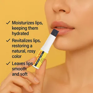 Close-up of vanilla lip balm being applied to lips for deep hydration and softness
