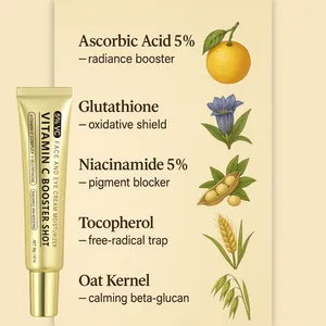 Detailed view of Vitamin C Booster Shot ingredients including Niacinamide and Glutathione.
