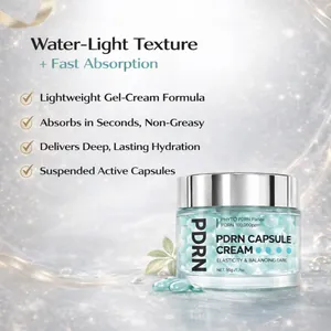 Detail view of PDRN Capsule Cream with suspended active capsules in a lightweight gel formula