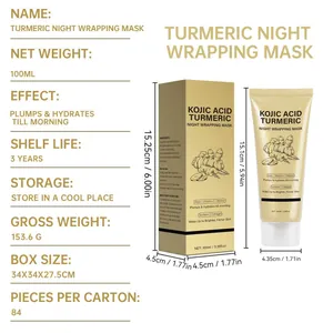 Vue détaillée du masque de nuit curcuma acide kojique avec emballage et ses dimensions