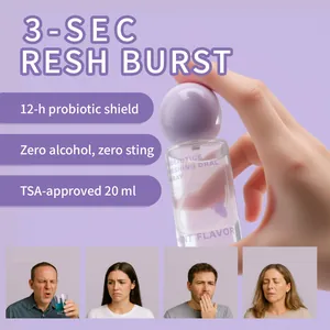 Primer plano de spray bucal probiótico de 20ml con un muy refrescante sabor a menta