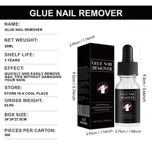 Professional glue nail remover kit with detailed product dimensions and packaging specs