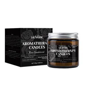 Bougie parfumée haut de gamme à la rose et au bois de santal dans un pot en verre brun avec boîte