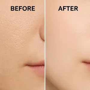 Gros plan montrant la réduction des pores avant et après le gel nettoyant hydratant