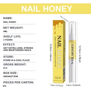 Detailed specifications of the organic nail growth oil featuring full packaging dimensions