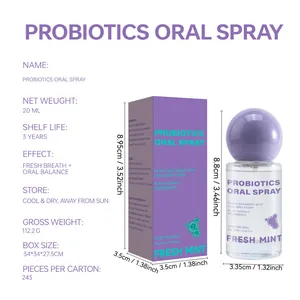 Especificaciones técnicas y dimensiones para el spray bucal probiótico de 20 ml