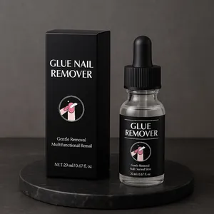 Detail view of 20ml gentle glue nail remover bottle with professional dropper packaging