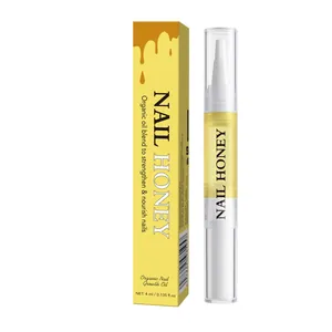 Professional organic nail honey growth oil pen with yellow retail box packaging detail