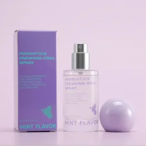 Spray bucal probiótico de menta fresca de 20 ml con frasco morado para el cuidado dental