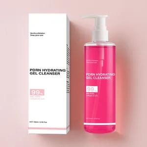 Détail du nettoyant gel hydratant PDRN 200ml avec flacon rose et emballage du produit