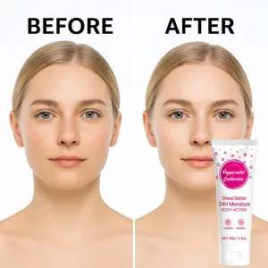 Detalle de la loción corporal Shea Better con resultados de hidratación antes y después
