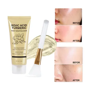 Masque de nuit au curcuma avec pinceau applicateur silicone et comparaison de peau