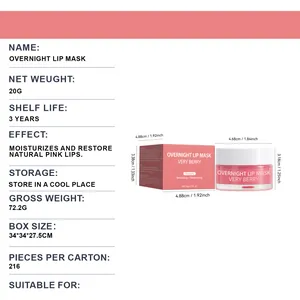Product specifications and dimension details for 20g Overnight Lip Mask product.