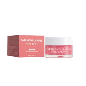 Premium nourishing very berry overnight lip mask with pink cream in jar and outer box packaging