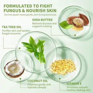 Detail van natuurlijke ingrediënten van theeboomoliezeep voor huidverzorging en herstel.