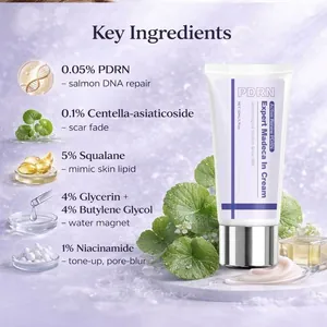 Detalle de la crema rejuvenecedora PDRN con ingredientes como Centella y Niacinamida.