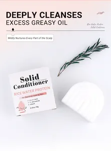 Detailed view of rice water protein solid conditioner bar with eco-friendly packaging