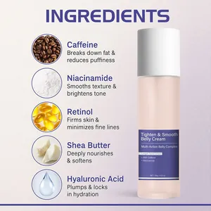 Lista detallada de ingredientes para Tighten & Smooth Belly Cream con retinol y cafeína