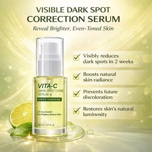 Gedetailleerde weergave van Green Tangerine Vitamin C Dark Spot Care Serum met huidvoordelen