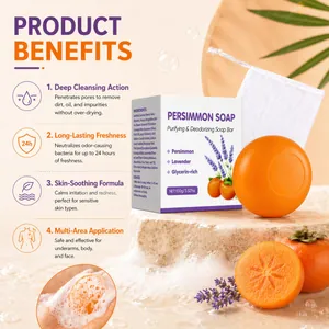 Infographie des bienfaits du savon au kaki incluant nettoyage en profondeur et désodorisation