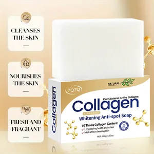 Vista dettagliata del sapone al collagene sbiancante TQTQ con scatola originale