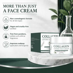 Detailed view of collagen lifting face cream 50g with vegan formula highlights.