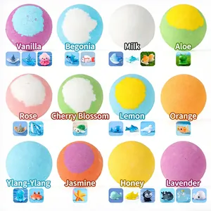 Detailed view of 12-pack bath bomb set featuring various scents and hidden animal toys