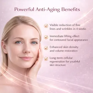 Kaukasisches Modell mit strahlender Haut zeigt Anti-Aging-Vorteile.