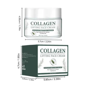 Detailed dimensions of 50g collagen lifting face cream jar and its packaging box.