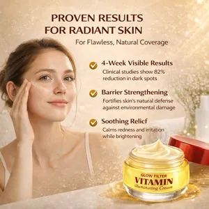 Close-up of Vitamin Illuminating Cream texture and packaging with beauty model application