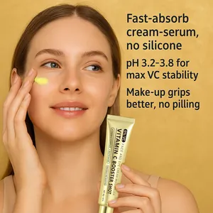 Detailed view showing 5% Vitamin C booster face and eye cream applied to the skin