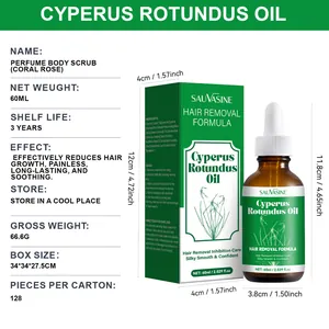 Technical detail view of 60ml Cyperus Rotundus Oil showing product size and specs