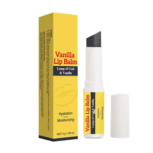 Hydrating vanilla lip balm for moisturizing care in a 5g lump of coal theme box