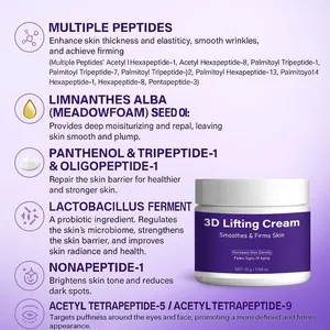 Detailed ingredient breakdown for 3D Lifting Cream showing firming peptides