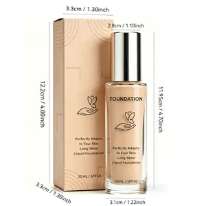 Detailansicht der 30ml SPF50 Foundation mit Abmessungen für Flasche und Verpackung