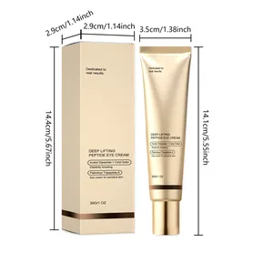 Peptide eye cream 30g with detailed product dimensions and gold packaging box view