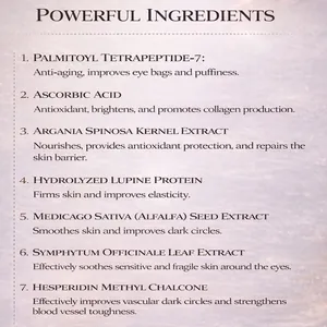 Detailed ingredient list for eye tightener showing anti-aging and firming components