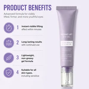 Infographie des bienfaits du gel pour les yeux liftant pour raffermir et dégonfler