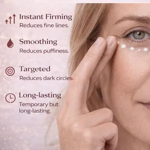 Close-up showing the application of instant eye firming liquid to reduce fine lines