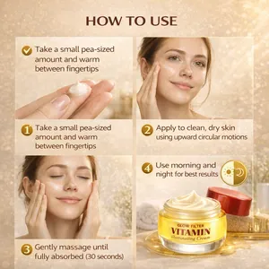 Vitamin Glow Filter Cream application guide with four clear steps for daily facial skin care.