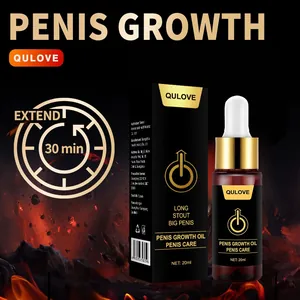 QULOVE 20ml penis growth oil in brown dropper bottle and box on fiery background
