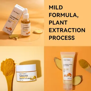 Natürliches Kurkuma Hautpflege-Set mit Gesichtsöl, Vitamin C Augencreme und Reiniger