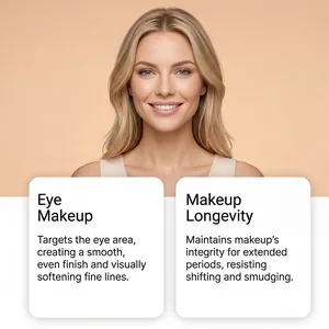 Vista detallada de los beneficios de la crema de ojos para un maquillaje duradero.