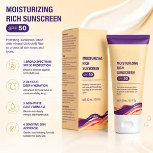 Detail of SPF 50 moisturizing sunscreen with mineral UVA/UVB filters for sensitive skin