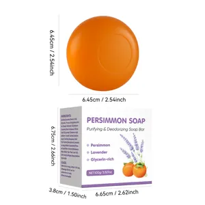 Vue détaillée du savon au kaki 100g avec dimensions et emballage