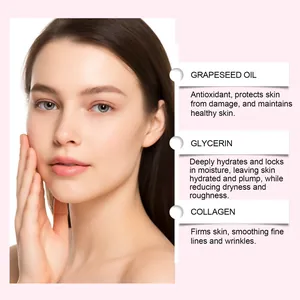 Ingredienti della maschera idratante al collagene: olio di vinaccioli e glicerina.