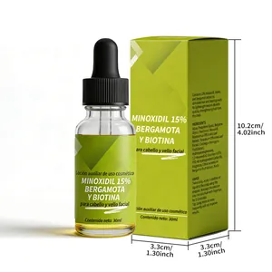 Minoxidil 15% Haarwuchsmittel Flasche und Box Abmessungen 10,2 cm Höhe