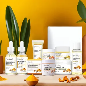 Komplettes 9-teiliges Kurkuma-Hautpflegeset mit Serum, Öl und Creme für die Gesichtspflege