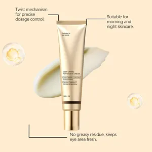 Macro view of peptide eye cream tube with texture smear and ingredient details
