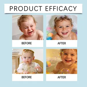 Before and after comparison of baby bath bomb efficacy showing happy kids bathing with toys